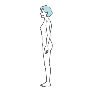痩せ型のシニア女性の全身イラスト（側面）