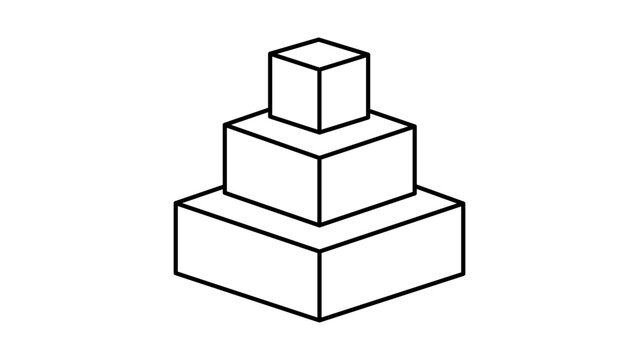 Scalability and Growth Concept Vector Icon Featuring Three Progressive Stacked Cubes in a Minimalist Black Line Style with Editable Stroke on a White Background for Business and Development.