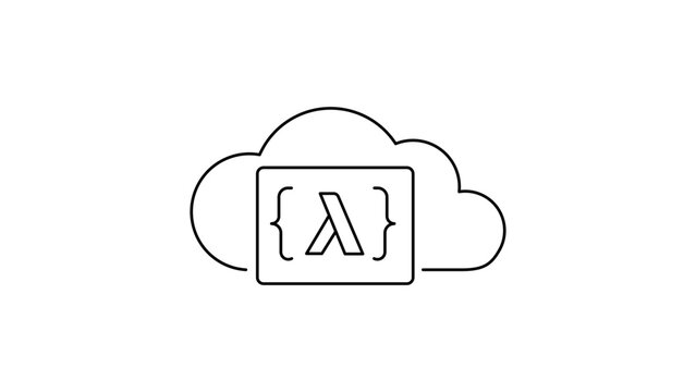 Serverless Computing and Cloud Function Editable Stroke Vector Icon; Minimalist Outline Illustration of Lambda Code Block in a Cloud for Web Development, Software Engineering, and Tech Design.