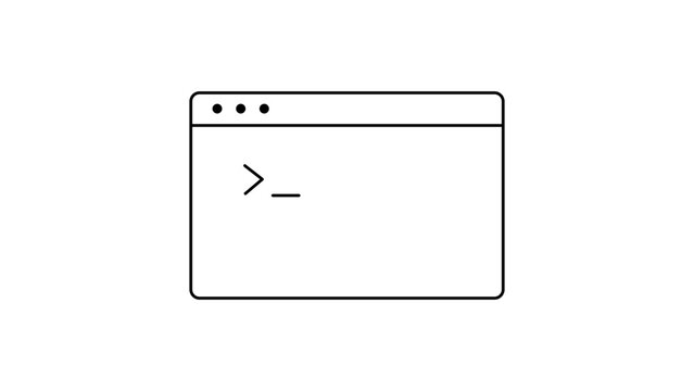 Terminal Window and Command Prompt Line Vector Icon Illustration with Editable Stroke. Minimalist Black Outline of a Computer Console Window for Coding, Programming, and Software Development.
