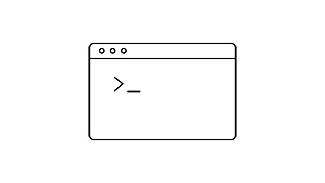 Terminal Window Vector Icon with Editable Stroke, Minimalist Black Line Illustration of a Command Line Interface, Coding and Programming Console Symbol on White Background for Web and App Design