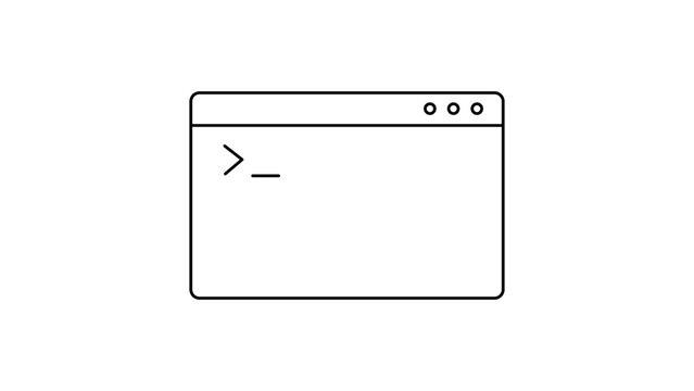 Terminal Window Vector Icon with Editable Stroke. Minimalist black line illustration of a command line interface console for coding, programming, and software development on a white background.