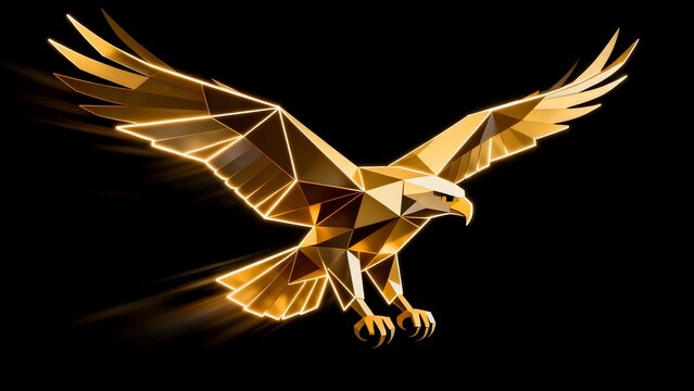 Golden geometric eagle in flight
