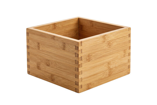 Small wooden crate with finger joints isolated. Natural storage box container.