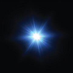 Fototapeta premium Abstract glowing lens flare light burst with radiant rays and sparkle shine optical effect isolated on dark background