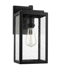 Black outdoor wall lantern isolated. Classic exterior home lighting sconce. © PNG Lab