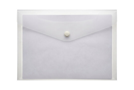 White translucent envelope folder with button closure isolated. Office document storage.