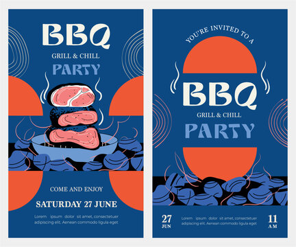 Barbecue party, barbecue menu vertical brochure cards, posters, advertising, template, beef, barbecue area, grilled meat, creative vector illustration 