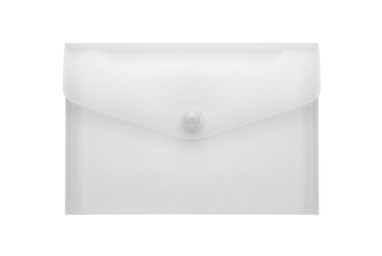 White translucent plastic envelope folder isolated. Minimalist office document storage.