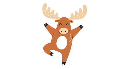 Obraz premium Cute cartoon moose character happily standing on one leg with arms wide open, smiling.