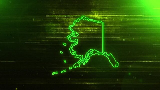 4K Resolution, Alaska State (USA) Digital Futuristic Glitch Map, Futuristic AI Alaska Map Opener Suitable for Elections, July 4th and Memorial Day