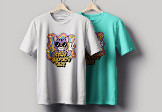 Stay Groovy Cat Tshirt Design Retro