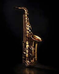 Obraz premium Golden Saxophone Isolated On Dark Studio Background