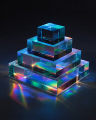 Fototapeta premium Illuminated Acrylic Tier Pyramid Representing Scalable Technology Architecture and Growth