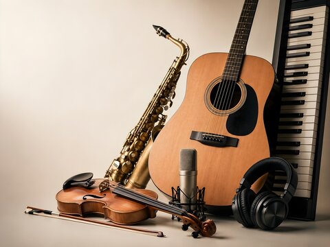 Collection Of Musical Instruments In Studio