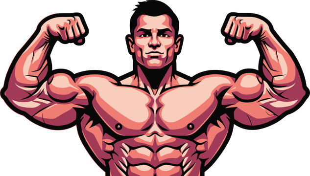 Muscular bodybuilder flexing biceps vector art