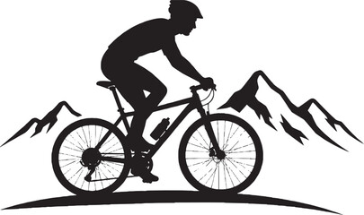 Naklejka premium Mountain Biker Silhouette with Mountain Range Background Vector Illustration