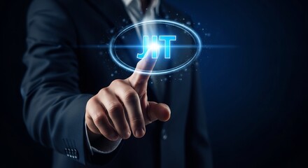 Fototapeta premium Businessman Touching Digital JIT Interface for Efficiency Concept