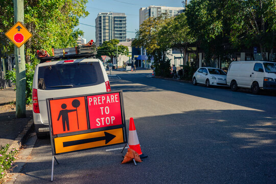 Roadwork Sign on Suburban Street