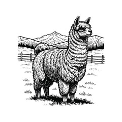 Fototapeta premium Llama standing in grassy field.