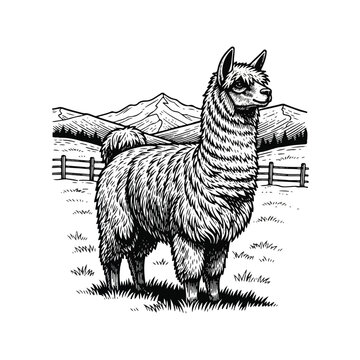 Llama standing in grassy field.