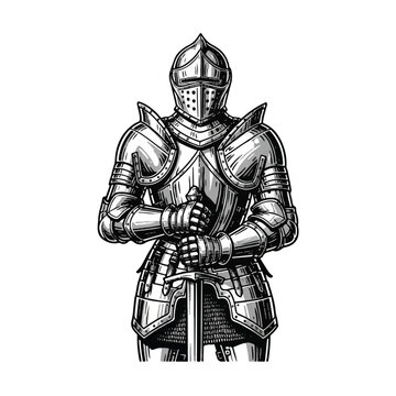 Medieval Knight in Armor Standing.