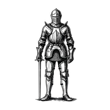 Medieval Knight in Full Armor Standing.