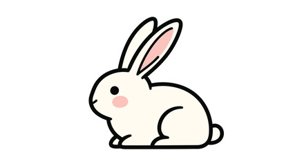 Obraz premium Cute white rabbit with long ears sitting calmly in a simple minimalist vector art style