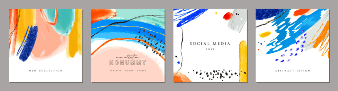 Set of creative artistic backgrounds. Suitable for poster, business card, invitation, flyer, banner, email header, post in social networks, advertising, events and page cover. 