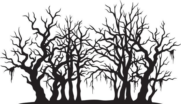 Bare Trees, Black Silhouette, Dead Forest, Vector Illustration, Isolated on White