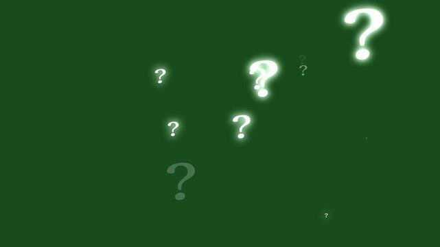 Looping motion graphic of white glowing question mark particles flying toward camera on clean background perfect for education technology presentations concept videos
