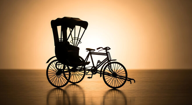 Silhouette of a Traditional Cycle Rickshaw Isolated Against a Bright Gradient Background