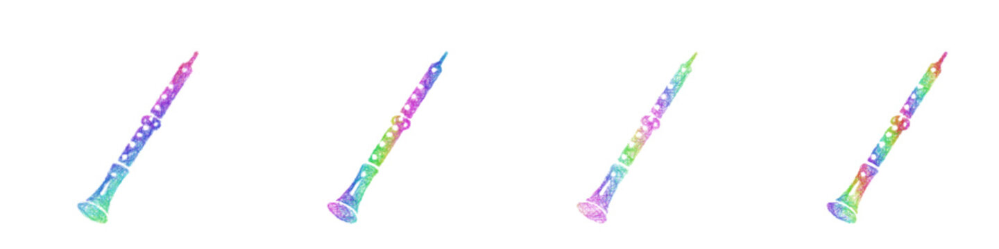 Colorful sketch oboe icon design set