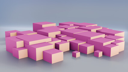 Fototapeta premium Pink and Purple 3D Geometric Cube Cluster Abstract Render