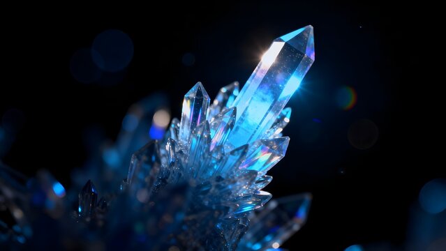 Blue crystal cluster with light reflection