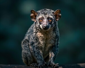 Fototapeta premium Close up of a curious aye-aye primate with large amber eyes