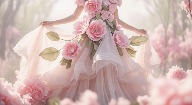 Woman wearing floral dress in garden