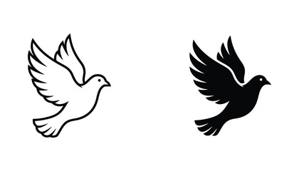 Fototapeta premium Graceful dove in flight icon outline and filled silhouette variations for peace and freedom concepts vector