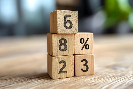 Educational number blocks pyramid on table with bokeh picture