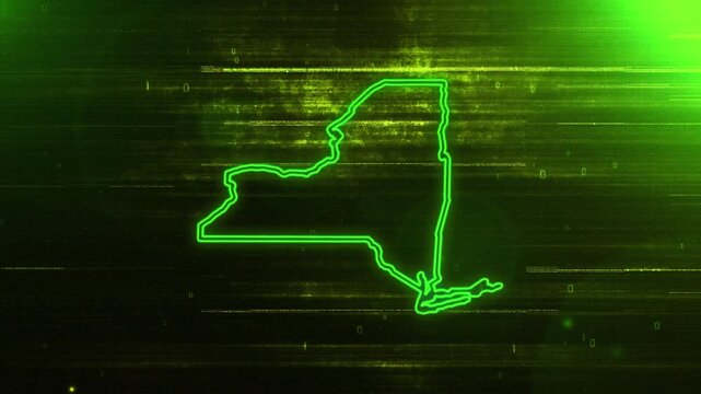 4K Resolution, New York State (USA) Digital Futuristic Glitch Map, Futuristic AI New York Map Opener Suitable for Elections, July 4th and Memorial Day