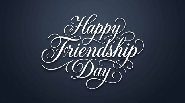 Friendship day elegant calligraphy lettering on dark blue background with decorative script style creating premium greeting visual for invitation card branding and social media presentation