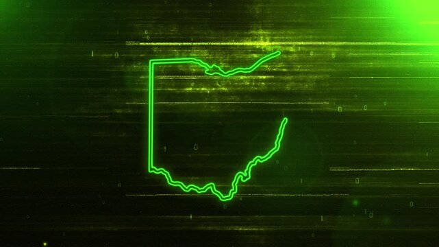 4K Resolution, Ohio State (USA) Digital Futuristic Glitch Map, Futuristic AI Ohio Map Opener Suitable for Elections, July 4th and Memorial Day