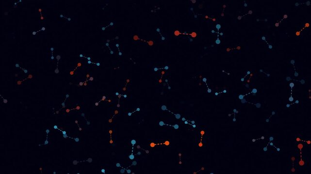Abstract animation of moving segments and connected dots with dashed lines on a dark blue background 