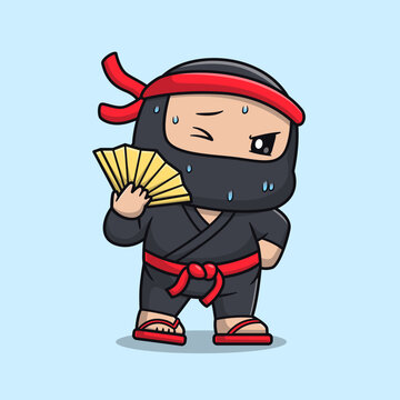 Cute Ninja Stiflingly Hot With Handheld Fan Cartoon