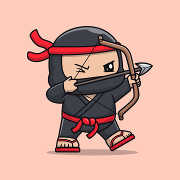 Cute Ninja Fighter Holding Archery Cartoon