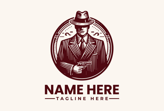 Vintage mafia gangster logo template design.