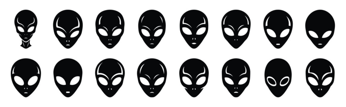 alien head silhouette icon set