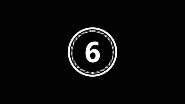 Countdown from ten to one with graphic timer element on split screen background.