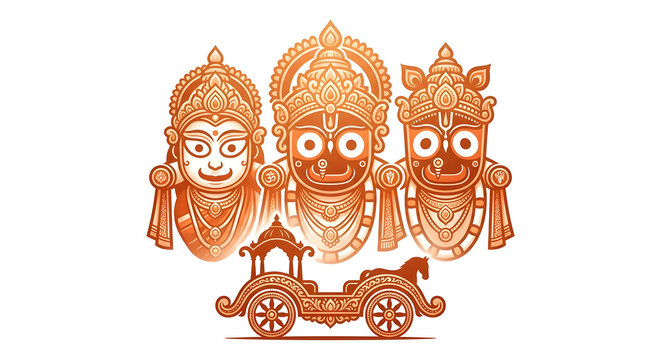  Lord jagannath, balabhadra, and subhadra deities during rath yatra festival concept on background.