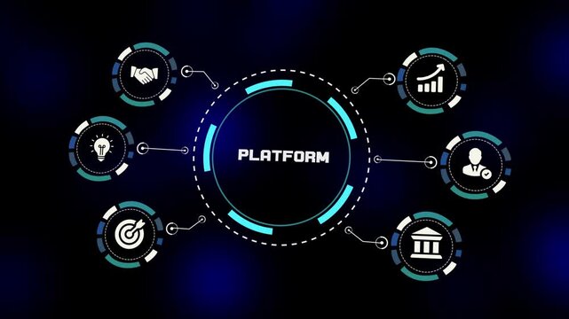 Platform concept with integrated digital systems, business workflow management, data processing tools and modern communication technology infrastructure design.